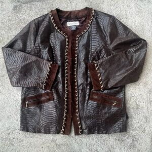 Bradley Bayou Luxury Genuine Leather Jacket Brown Snakeskin Gold Chain Trim 2X